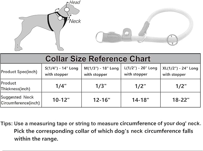 Braided Rope Collar, Training Dog Collar, Round Martingale Collar, Slip Collar with Adjustable Stopper and Slidable Stop Ring - Ideal for Medium Dogs (M(1/3") - 18" Long, Black)
