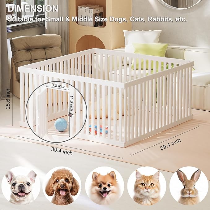 Dog Playpen with Door, 12 Panels Puppy Playpen, 25.6” H Dog Pen for Small Cats and Dogs, Pet Fence for Indoor & Outdoor, Non-Slip Pet Gate Made of Strong Plastic, White