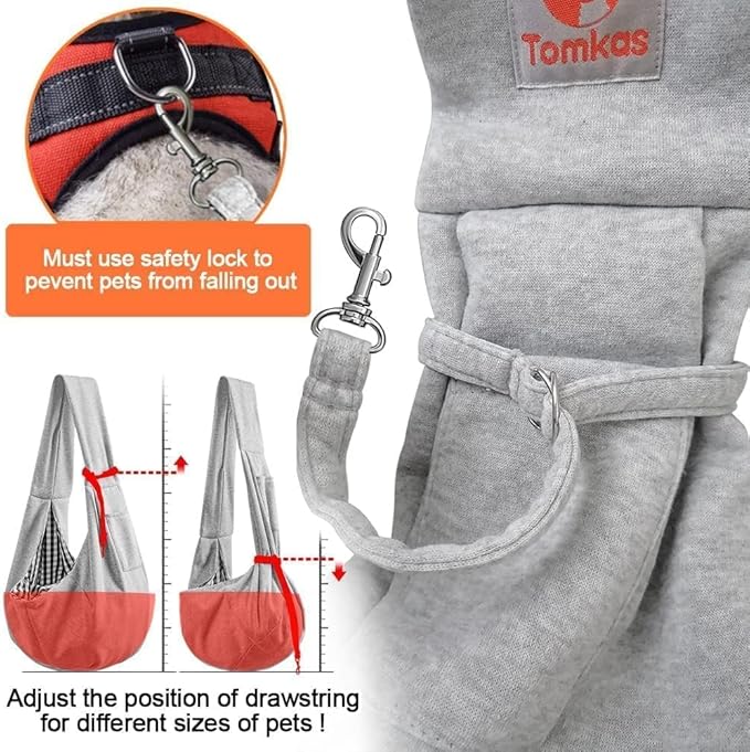 Tomkas Small Dog Sling Carrier - Classic Strap & Classic Pocket - for 3-10 lbs Pets(Grey)