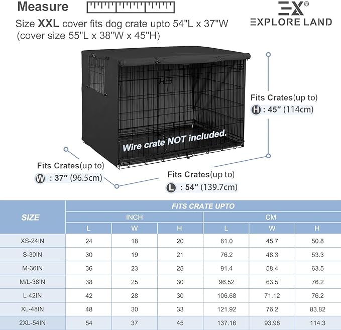 Explore Land 54 inches Dog Crate Cover Heavy Duty Polyester Pet Kennel Sunshade Universal Fit for Wire Cage (Black)