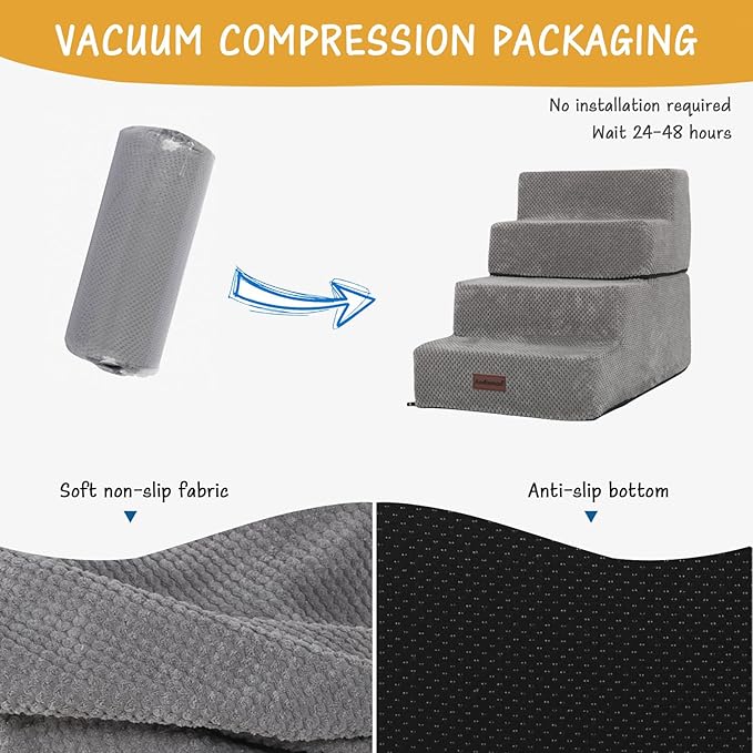 Dog Stairs for Small Dog, 4-Step Dog Steps for High Beds and Couch, Non-Slip Pet Stairs for Small Dogs and Cats,Dog Bed Stairs, Grey, 3/4/5 Steps