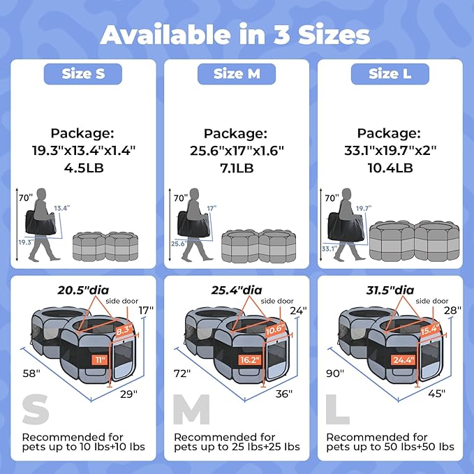 2-in-1 XLarge Pop Up Dog Playpen, 72"x36"x24"H Cat Puppy Pet Playpen, No Assembly Need, Indoor Outdoor Cats Enclosed, Cat Tent Crate Cage Kennel, Portable Playpen for Kitten and Small Animals(M)