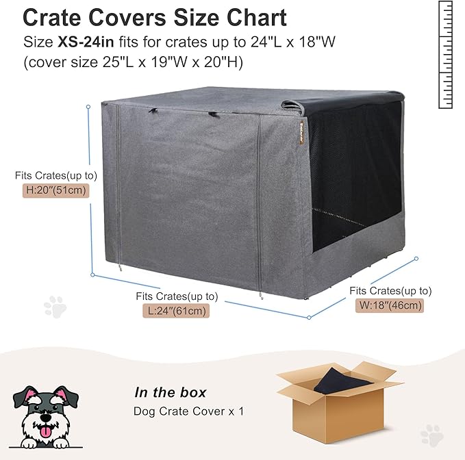 HiCaptain Grey Dog Crate Cover for 24 Inches Wire Crates, Heavy-Duty Polyester Indoor Dog Kennel Cover Universal Fit for 1 2 Doors Standard Metal Cage (Grey)