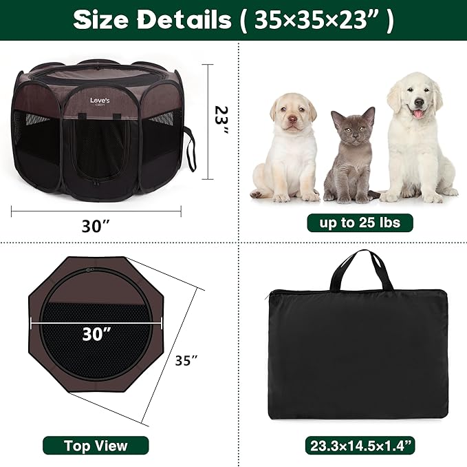 Love's Cabin Medium Dog Tent Crate, Portable Foldable Dog Kennel with Carrying Case, Removable Zipper Top, Brown