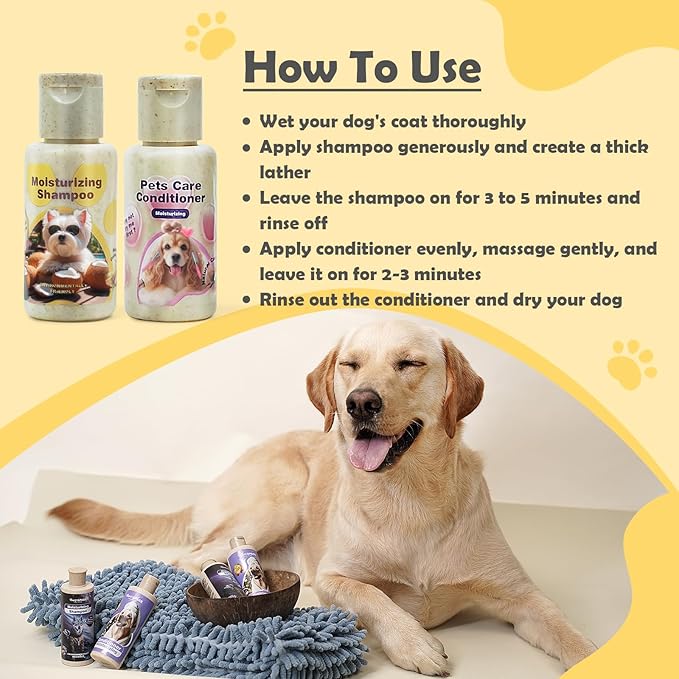 Dog Shampoo and Conditioner, Dog Hypoallergenic Shampoo for Dog Sensitive Skin and Dog Itching Skin Relief, Dog Shampoo for Smelly Dogs, Balance The Ph of Your Dog's Skin(Net 2.03 FLOz )