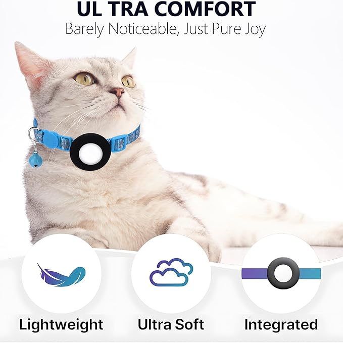 GPS Tracker for Cats, Mini GPS Pet Tracker with Collar, IPX8 Waterproof Cat Tracker Collar,No Monthly Fee,Work with Apple Find My(iOS Only),Smart Tracker for Pets(Blue)