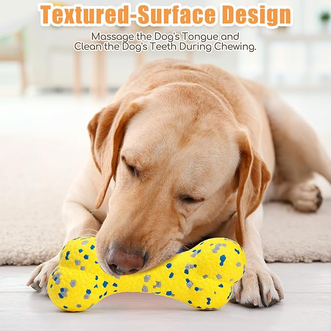 Upgrade Bone Dog Balls Tough Dog Toys for Aggressive Chewers, Indestructible Chew Bone Toy Tennis Balls for Large Breed (Yellow)