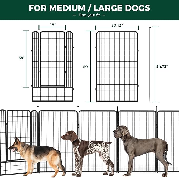 FXW Rollick Dog Playpen for Yard, RV Camping, 50 inch 16 Panels for Large Dogs│Patented