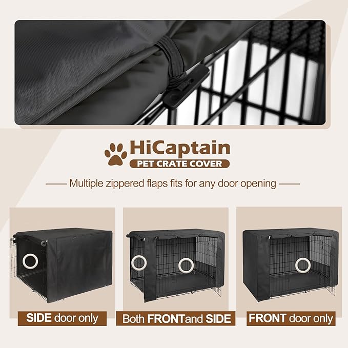 HiCaptain Folding Metal Dog Crate Cover for 30 Inch Wire Pet Cage (Black)