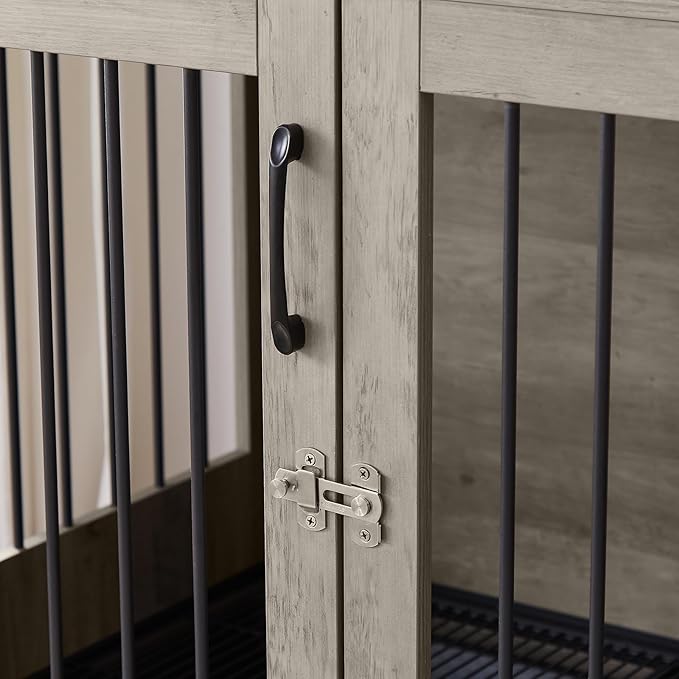 32Inch Dog Crate Wooden Lockable Dog Kennel with Removable Tray and Storage Drawer Indoor Dog Crate Furniture End Table Pet Cage 32.3'' W x 22.8'' D x 33.5'' H Grey