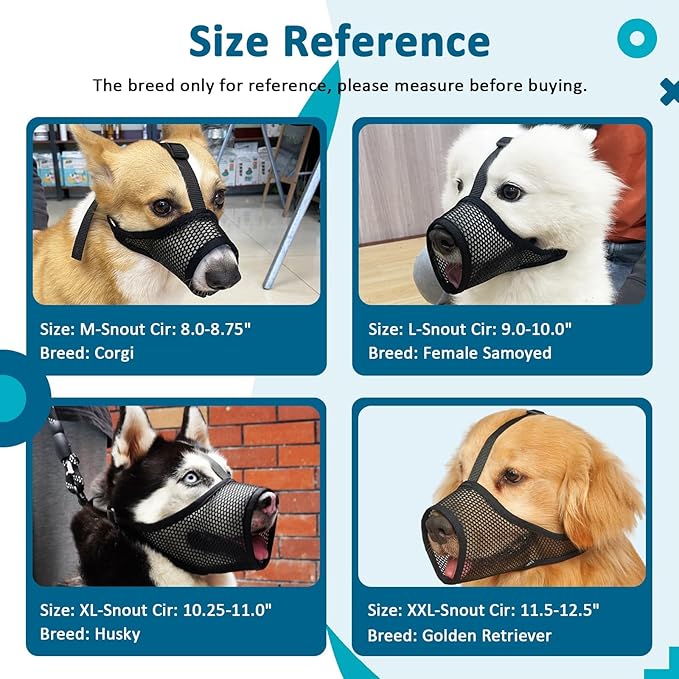 LUCKYPAW Dog Muzzle, Mesh Muzzle for Large Medium Small Dogs, Soft Dog Muzzle to Prevent Biting Chewing Excessive Barking with Adjustable Head Strap, Perfect for Vet Visit (Black, M)