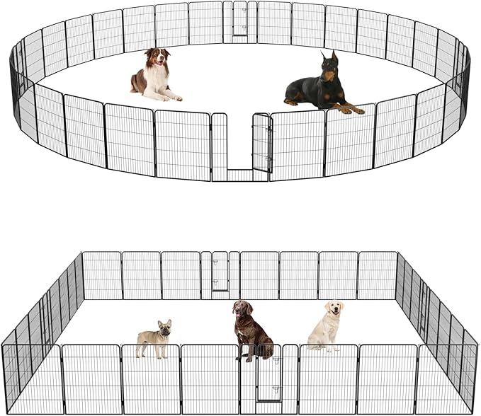 FDW Dog Playpen Dog Pen Dog Kennel 32 Panels 40 Inch Hight Indoor Outdoor Folding Metal Portable Puppy Exercise Pen Heavy Duty Dog Fence for Yard Camping,Black