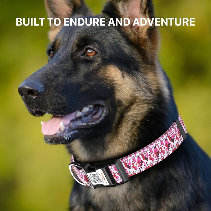 Reflective Dog Collars for Medium Dogs Soft Nylon Camo Rose Red Sized S