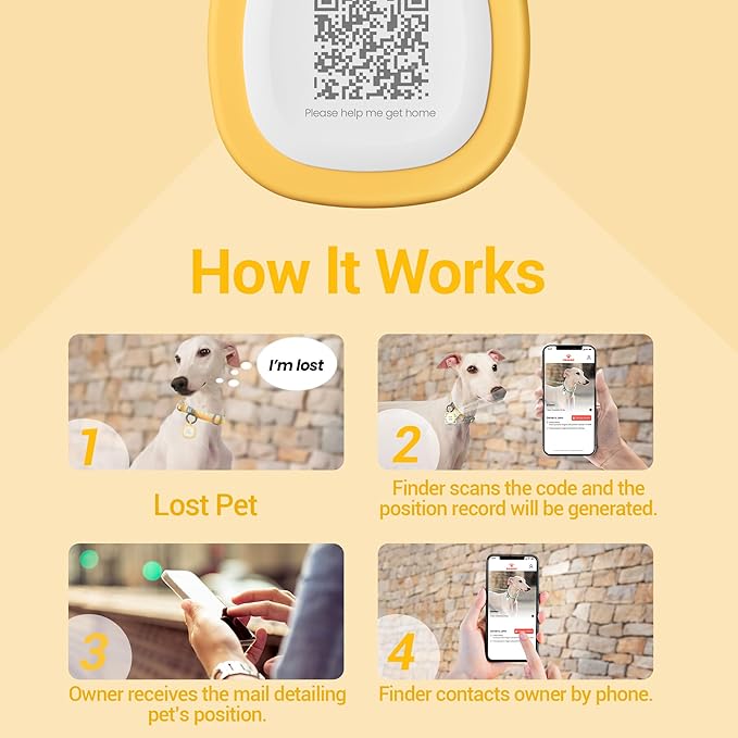 Pawaii Fluorescent QR Code Pet ID Tag, Glow in The Dark Durable Silent Silicone Pet ID Tag, Scan QR Receive Instant Pet Location Alert Email, Designs for Cat or Dog, 1Pack (Orange)
