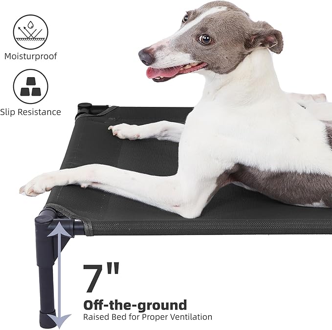 pettycare Elevated Outdoor Dog Bed - Raised Dog Bed for Large Dogs, Heavy Duty Dog Cot Bed Waterproof, Cooling Elevated Dog Bed with Washable Breathable Teslin Mesh, Durable, Non Slip, 42 Inch, Black