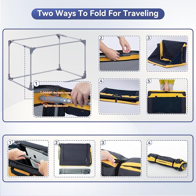 A4Pet Collapsible Dog Crate, Soft Dog Crate - 40 Inch Adjustable Stainless Steel Frame, Lightweight, Durable and Portable Crate with 3-Door, Travel Dog Kennel