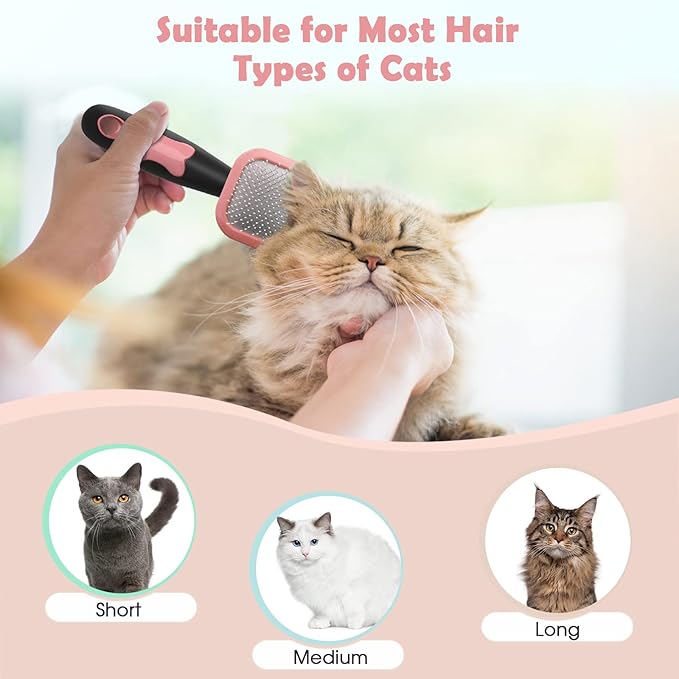 Slicker Brush, PETPAWJOY Dog Brush Gently Cleaning Pin Brush for Shedding Dog Hair Brush for Small Dogs Puppy Yorkie Poodle Rabbits Cats-Pink
