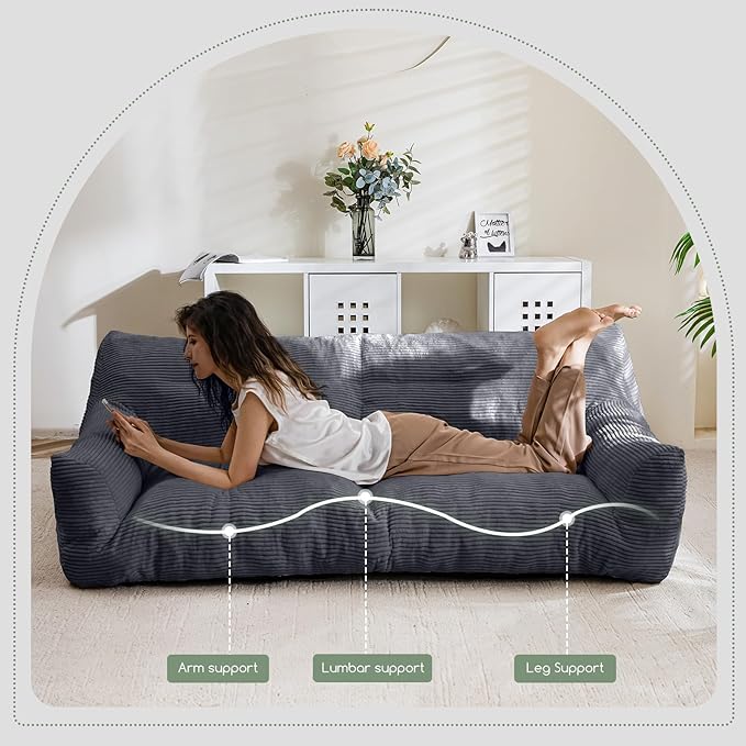HIGOGOGO Giant Human Dog Sofa Bed, Big Comfy Floor Sofa Couch for Pet Families with Foam Chunk Supportive Mat, Corduroy Orthopedic Dog Bed for Human, Grey