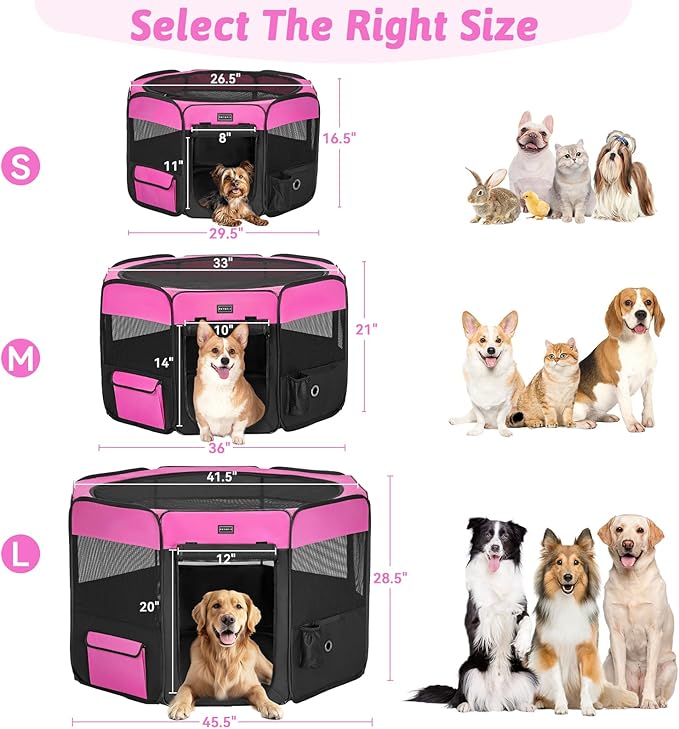 PETSFIT Portable Dog Playpen, 29" Dia Puppy Playpen with Zipper Removable Mesh Top Cover and Leakproof Playpen Bottom Mat-Cat Playpen Indoor/Outdoor for Cats,Dogs&Small Animals