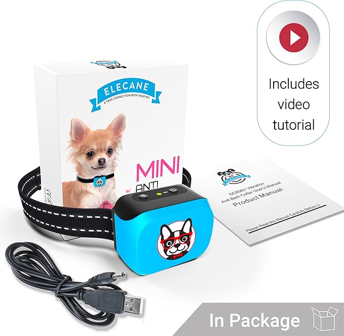 Small Dog Bark Collar Rechargeable - Smallest Bark Collar for Small Dogs 5-15lbs - Most Humane Stop Barking Collar - Dog Training No Shock Anti Bark Collar - Pet Bark Control Device (Blue)