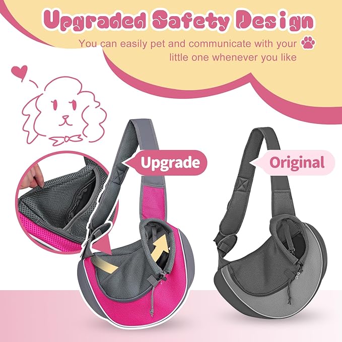 YUDODO Pet Dog Sling Carrier Mesh Hand Free Adjustable Dog Satchel Carrier Bag Papoose Crossbody for Small Medium Dog Cat Rabbit (S(up to 5 lbs), Pink)
