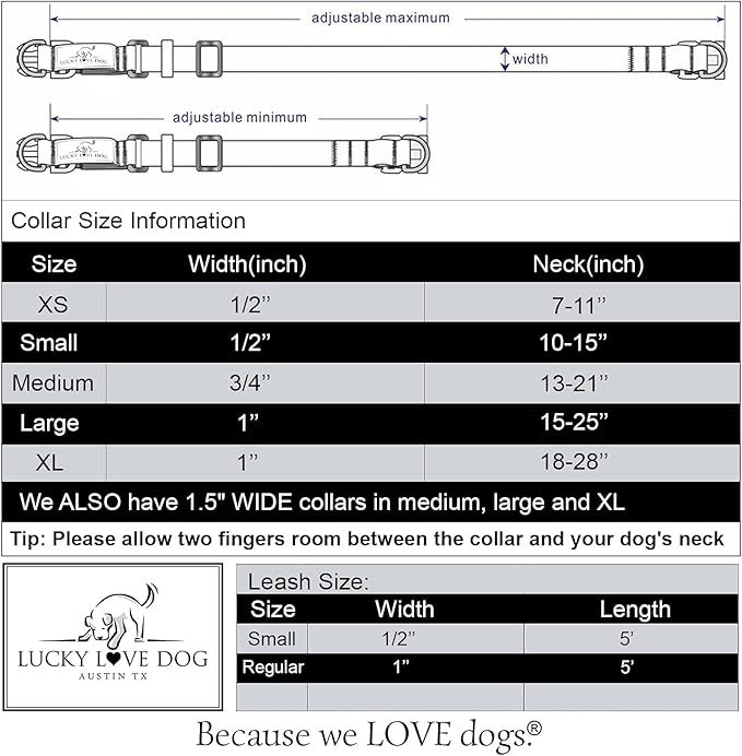 Lucky Love Dog, Adjustable Fun Style Collar and Leash Set for Dogs, Bright Color Matching Dog Collar and Leash - (Large, SOCO Combo)
