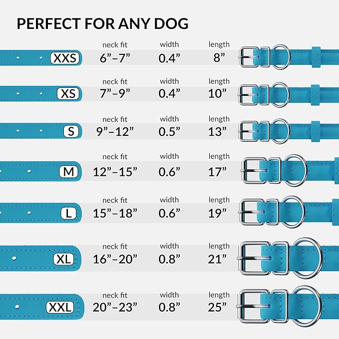 CollarDirect Rolled Leather Dog Collar, Soft Padded Round Puppy Collar, Handmade Genuine Leather Collar Dog Small Large Cat Collars 13 Colors (16-20 Inch, Blue Textured)'