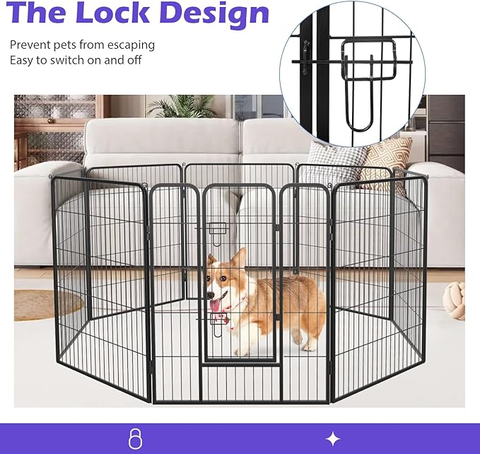 FDW Dog Playpen Dog Pen Dog Kennel 8 Panels 40 Inch Hight Indoor Outdoor Folding Metal Portable Puppy Exercise Pen Heavy Duty Dog Fence for Yard Camping,Black