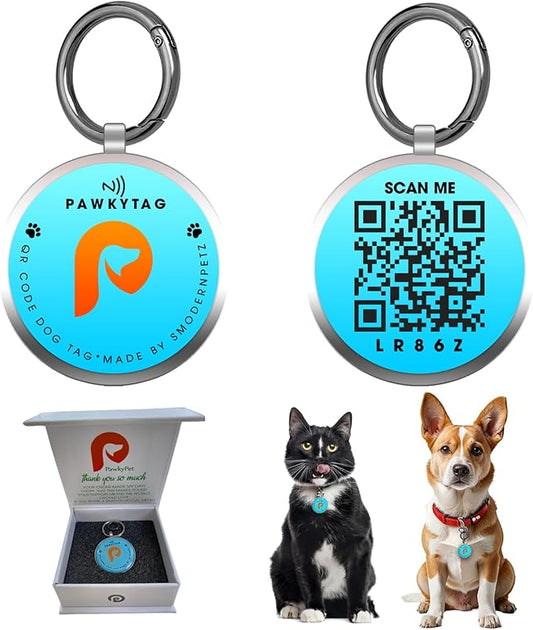 SMORDERNPETZ - Smart Dog Tag for Dogs and Cats - Durable Dog Name Tag - Waterproof QR Code Dog Tags for Pets with Anti-Lost Feature, Easy to Use - No Subscription Fees - Pack of 1 (Blue)