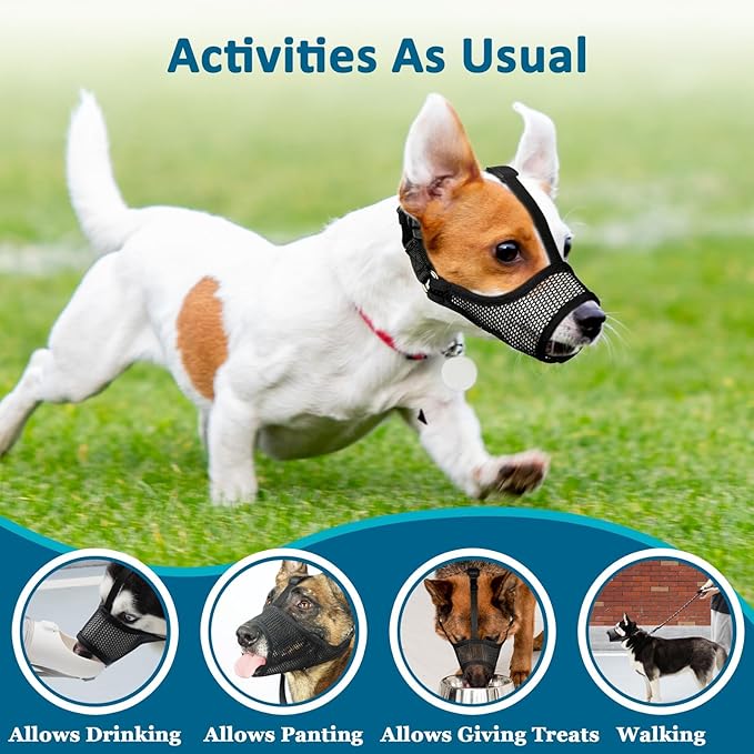 LUCKYPAW Dog Muzzle, Mesh Muzzle for Large Medium Small Dogs, Soft Dog Muzzle to Prevent Biting Chewing Excessive Barking with Adjustable Head Strap, Perfect for Vet Visit (Black, M)