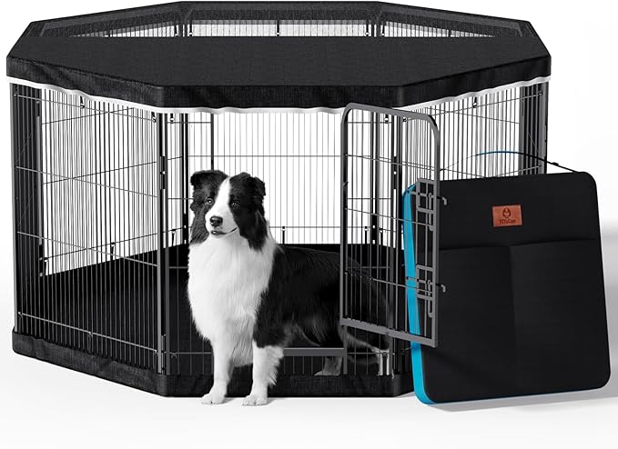 PJYuCien Dog Playpen Plus Storage Bag for Camping, 32" H Dog Pen with Extra Hard Bottom and Top,Heavy Duty Foldable Puppy Playpen for Puppies/Small and Medium Dogs, 8 Panels