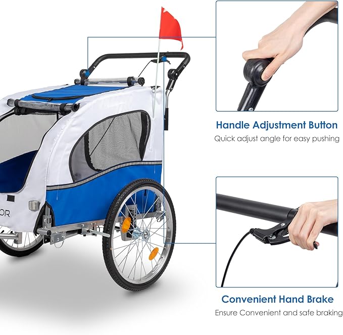 PEXMOR 2-in-1 Dog Bike Trailer,Pet Stroller Dog Trailer for Bicycle w/Universal Hitch,Pet Cart Bike Wagon Cargo Carrier for Dog Shock Absorber & Universal Wheel