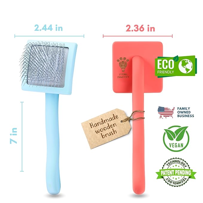 Pet Slicker Brush With Soft Massage Grooming Stainless Steel Pins - For Dematting, Shedding Fur, and Undercoat - Ideal Gift for Professional Pet Groomers - Long Slicker Brush - Flying Pawfect