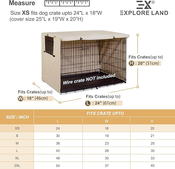 Explore Land 24 inches Dog Crate Cover Heavy Duty Polyester Pet Kennel Sunshade Universal Fit for Wire Cage (Light Tan)