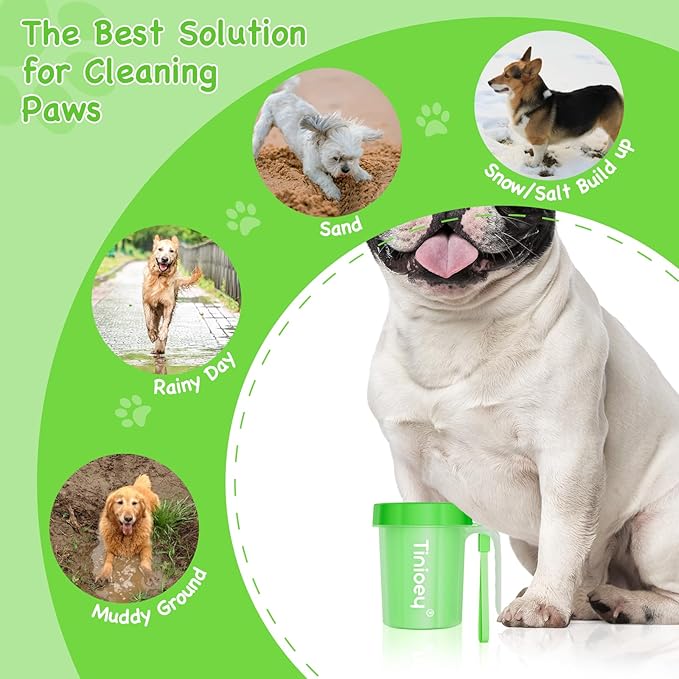 Paw Cleaner with Handle for Small to Medium Dogs - Clean Muddy Feet, Paws and Paw Washer for Pets (Green)