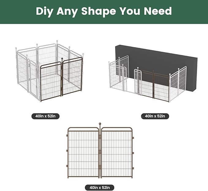 Gardner Pet Dog Playpens, 40" H 2 Add-on Panels for Small/Medium/Large Dogs, Foldable Pet Play Yard Gate Extensions, Pet Playpen, Anti-Rust, Quick Install, Brown