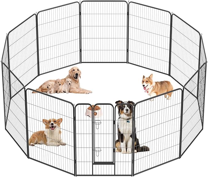 FDW Dog Playpen Kennel - 12 Panels, 40 Inch Height, Indoor/Outdoor Folding Metal Portable Puppy Exercise Pen, Heavy Duty Dog Fence for Yard, Camping - Black