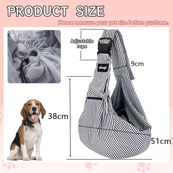 NATUYA Pet Dog Sling Carrier - Dog Sling with Net Bag for Carrier Dogs Cats-Hands Free Pet Bag-Buckle net Pocket pet Bag (Blue Strips)