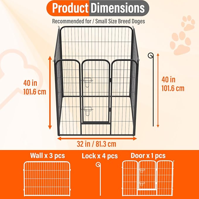 FDW Dog Playpen Dog Pen Dog Kennel 4 Panels 40 Inch Height Indoor Outdoor Folding Metal Portable Puppy Exercise Pen Heavy Duty Dog Fence for Yard Camping,Black