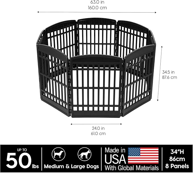IRIS USA 34" 8-Panel Dog Playpen, 63 x 63 x 35, Puppy Fence, Puppy Playpen, Dog Play Pen Indoors, Pet Fence, Medium Pets, Black
