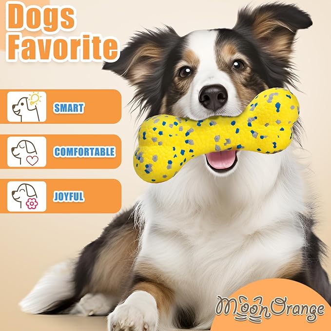 Upgrade Bone Dog Balls Tough Dog Toys for Aggressive Chewers, Indestructible Chew Bone Toy Tennis Balls for Large Breed (Yellow)