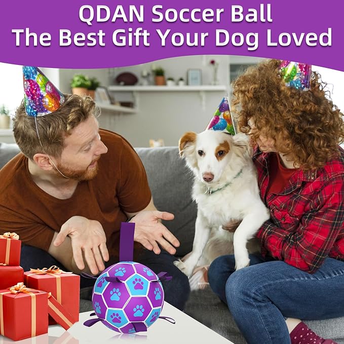 QDAN Dog Ropes Toys Soccer Ball with Straps, Interactive Dog Toys for Tug of War, Puppy Birthday Gifts, Dog Tug Toy, Dog Water Toy, Durable Dog Balls for Medium Dogs-Blue(6 Inch)