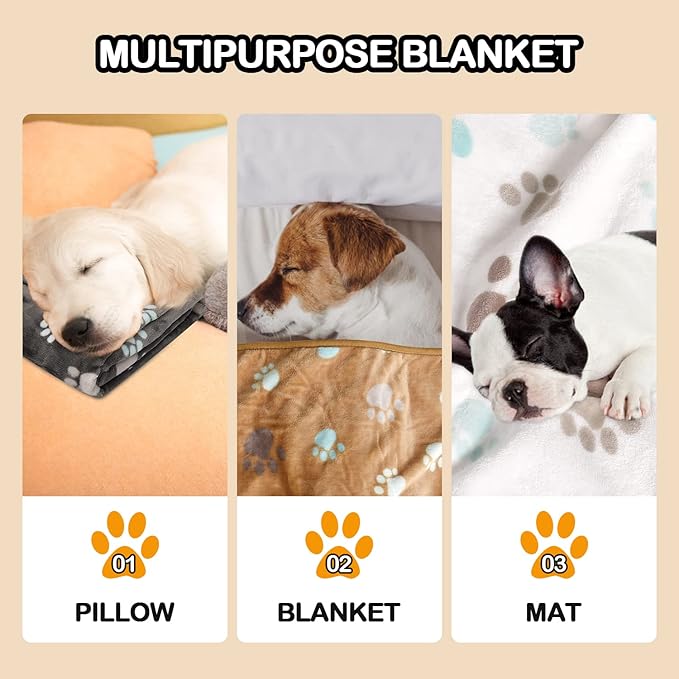 Rezutan Upgraded Dog Blankets for Medium Dogs, 3 Pack Dog Cat Blankets Washable, Soft Pet Mat Throw Cover for Kennel Crate Bed, Cute Paw Pattern, Dog Blanket, Pet Blanket 30"x20"