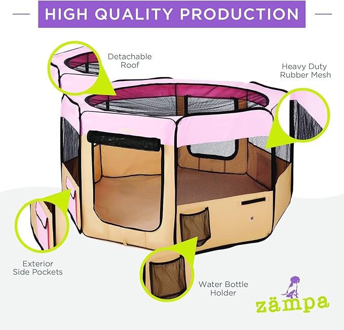Zampa Dog Playpen Medium 45"x45"x24" Pop Up Portable Playpen for Dogs and Cat, Foldable | Indoor/Outdoor Pen & Travel Pet Carrier + Carrying Case.