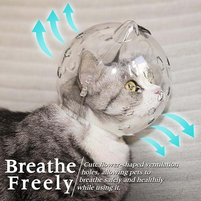 Fhiny Cat Muzzle,Transparent Helmet with 4 Boots Adjustable Breathable Kitty Hood Anti Bite Bubble Astronaut Mask Silicone Claw Covers for Cats Bathing Shaving Grooming (Small)