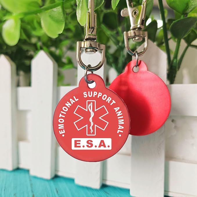 Emotional Support Animal Id Tag, ESA Dog Tag Keychain Metal pet Keychain with Laser Engraving Red Light Suitable for Dog Collar Cloth
