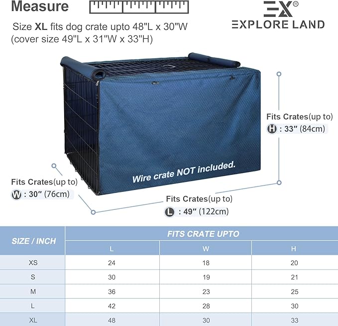 Explore Land Dog Crate Cover for 48 Inches Wire Cage, Heavy-Duty Lattice Pet Kennel Enclosure Compatible with 1 2 3 Doors Standard Metal Cage (Blue)