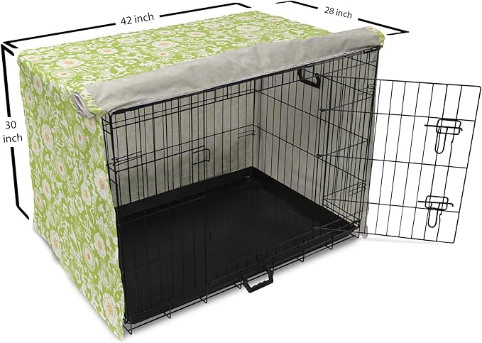 Ambesonne Botanical Dog Crate Cover, Abstract Pattern with Floral Details Spring Beauty Blossom, Easy to Use Pet Kennel Cover for Medium Large Dogs, 42 Inch, Apple Green Pale Orange