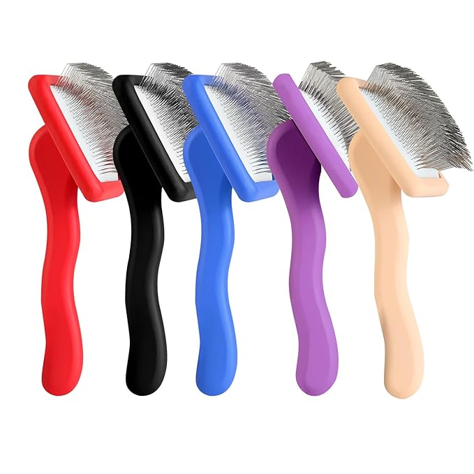 Slicker Brush for Grooming Long-Haired Dogs like Poodles, Goldendoodles, Labradoodles - Large Size Dematting Pin Brush for Pet Hair (Red)