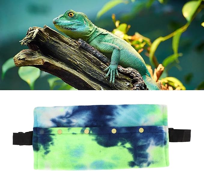 Reptile Sling Carrier, Soft Adjustable Strap Bearded Dragon Sling for Outdoor Travel Walking Rest (Blue Green)